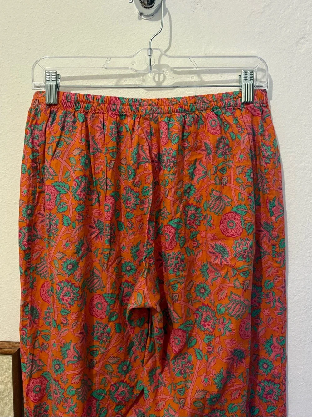 Women’s Bright Floral Orange Wide-Leg 100% Cotton Dopamine Pants